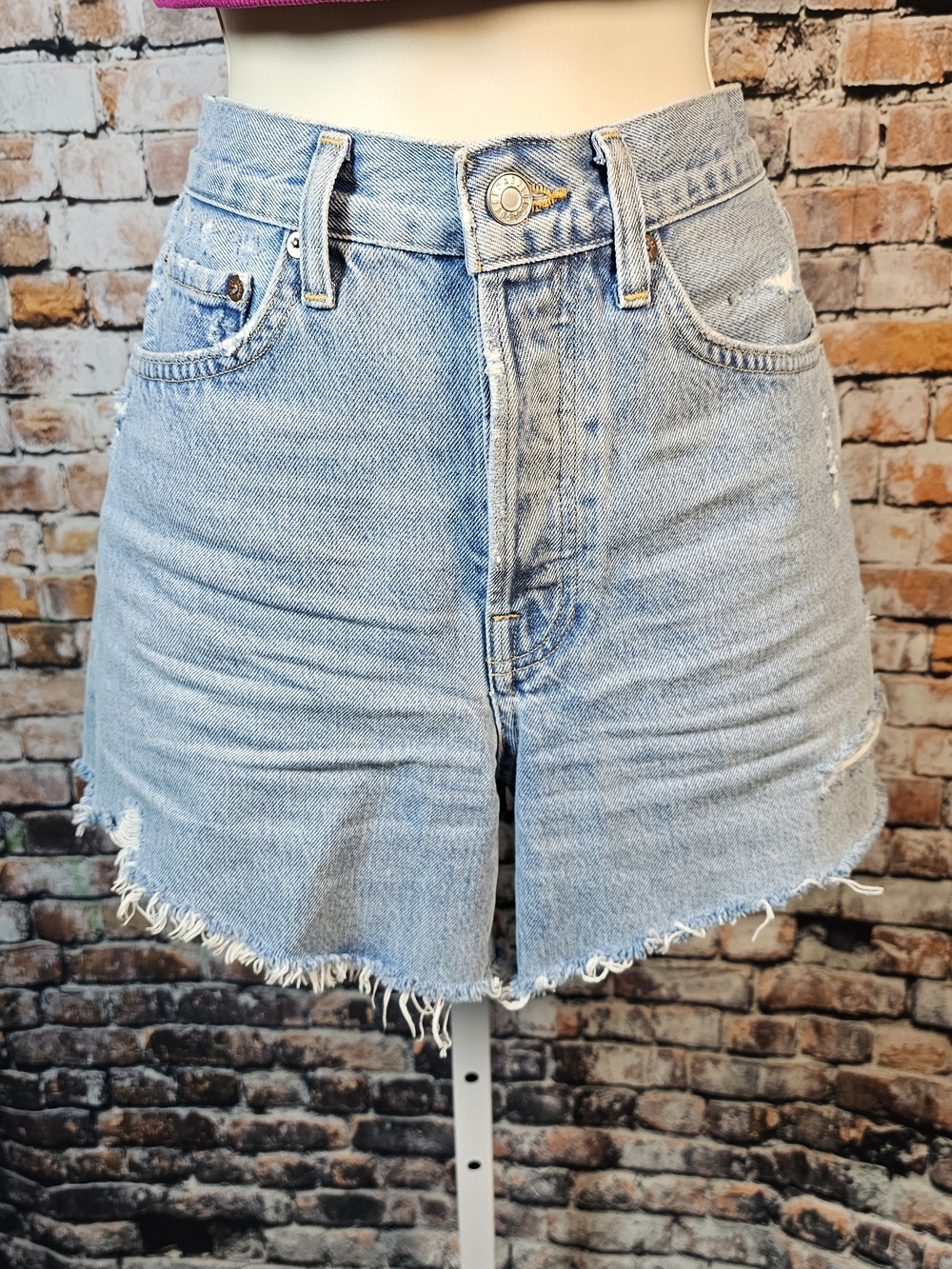Agolde Light Blue High-Rise Distressed Denim Jean Shorts